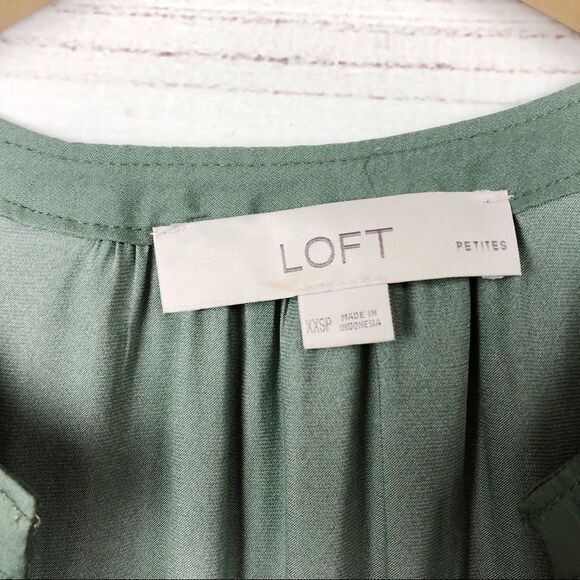 LOFT Army Green Silky Blouse Sz XXSP - Picture 5 of 5